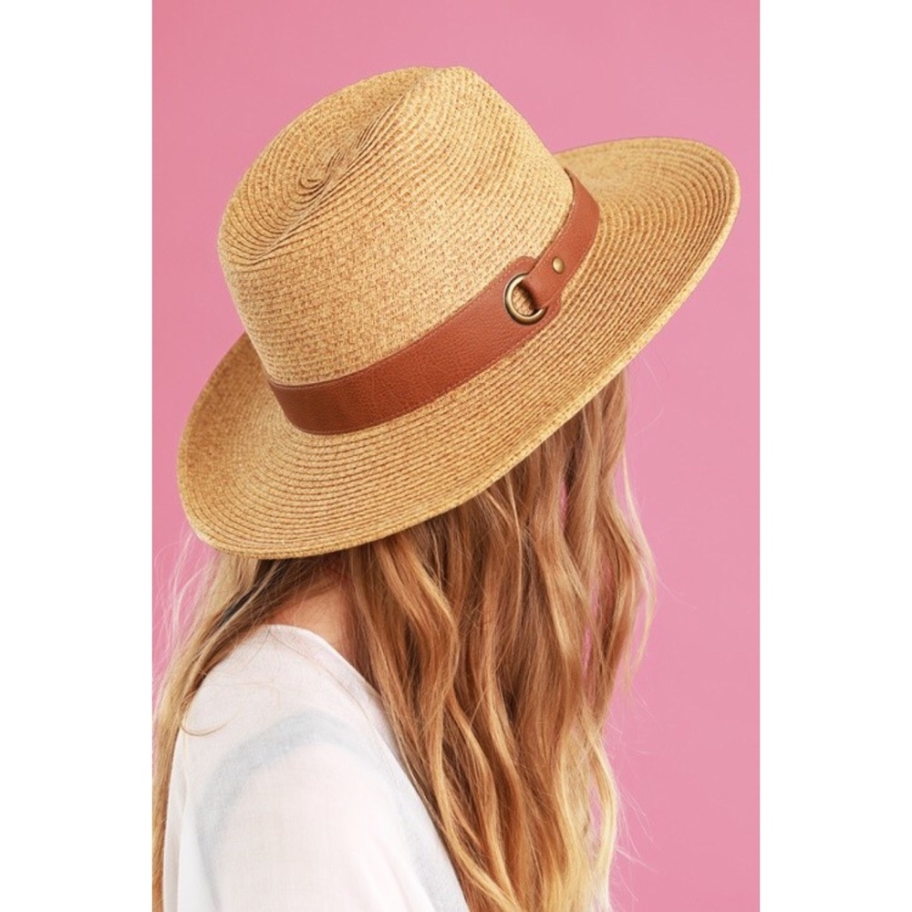 Straw Panama Hat With Faux Leather Belt - Picture 4 of 8